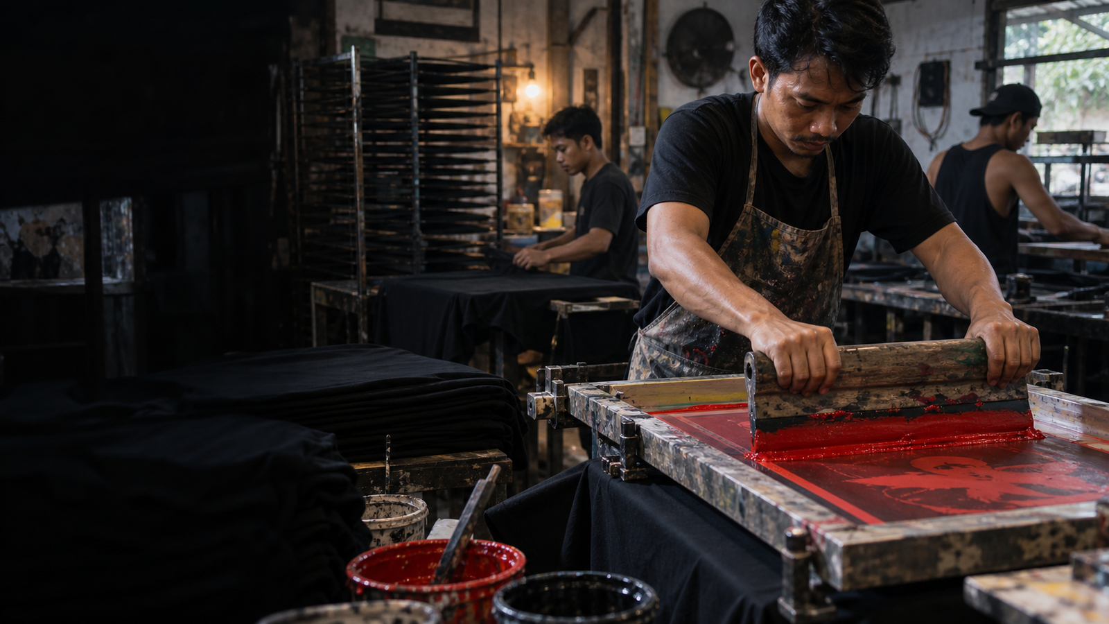 Proses sablon plastisol manual pada kaos custom
