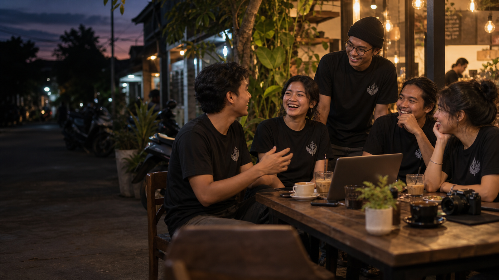 Anggota komunitas memakai kaos komunitas custom